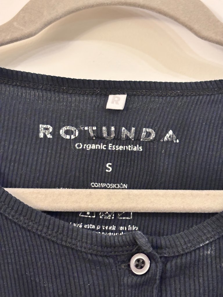 Henley Organic Essentials Navy Ribbed Henley Long Sleeve Top Sz S — image 3 of 3